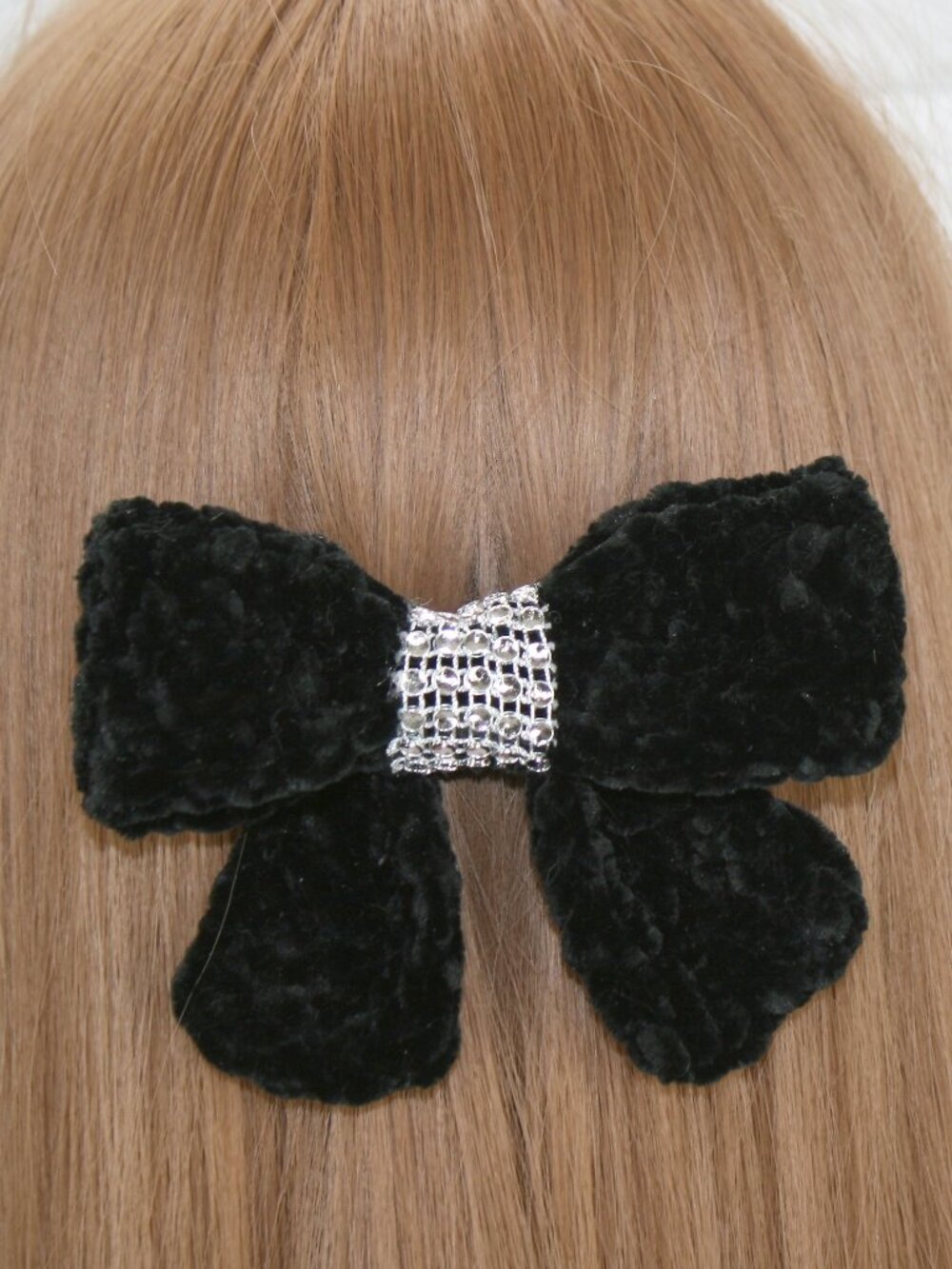 HAND CRAFTED Hair Bow Kids Crochet Chenille Velvet Hair Barrette Oversized Black